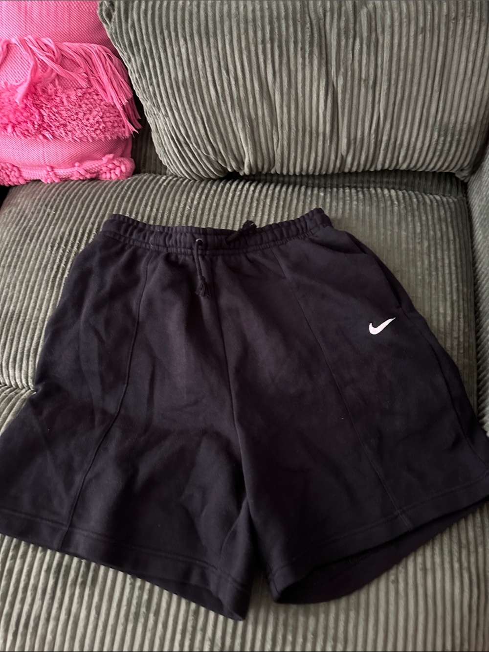 Nike Black Women's Athletic Shorts with White Swoosh in medium
